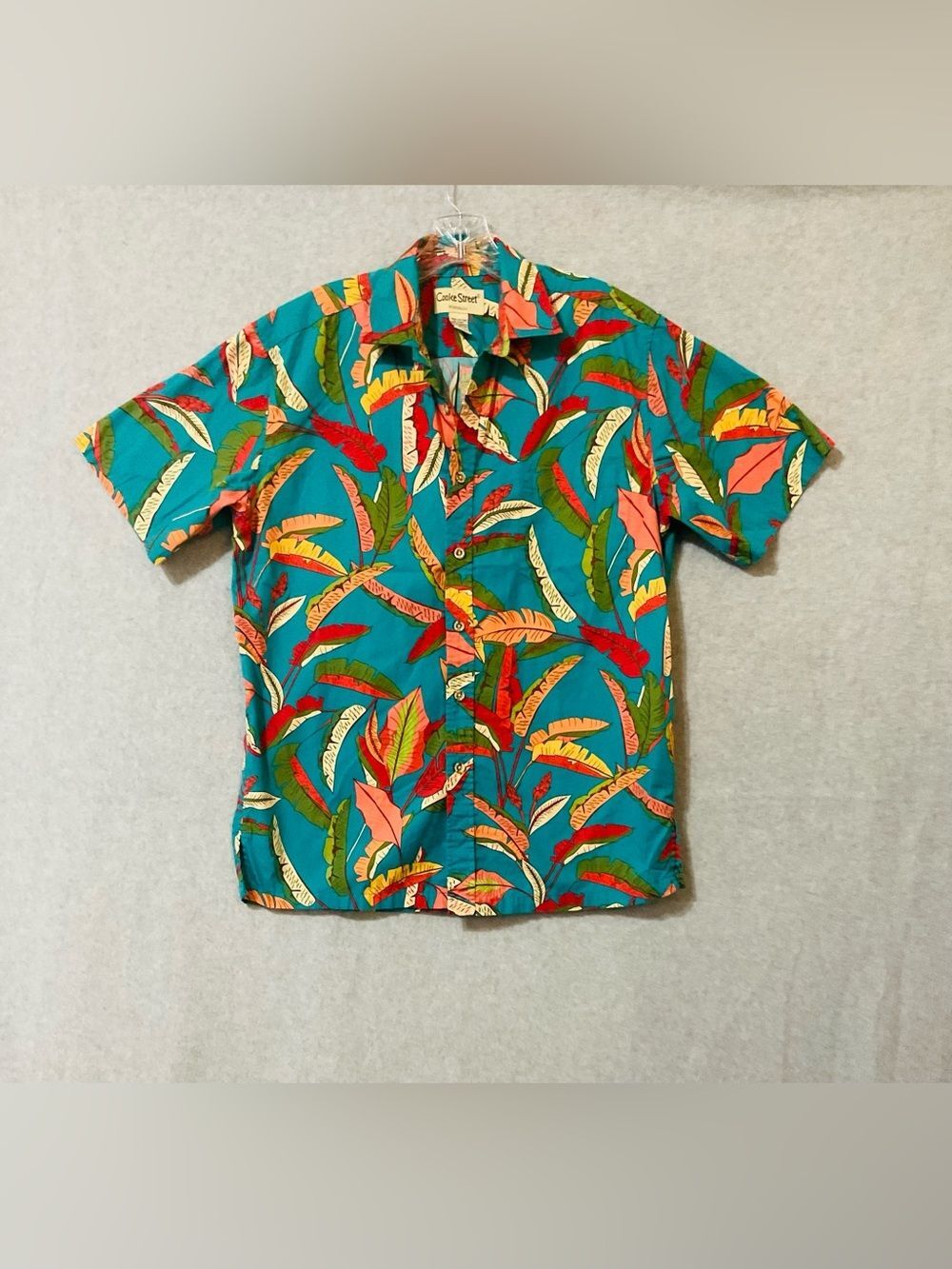 COOKED STREET Casual Teal Tropical Print Short-Sleeve Shirt Sz S
